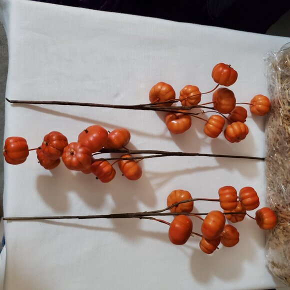 11” Orange Pumpkin Stems / Branches – Set of (3); (9) Pumpkins Per Branch - Picture 2 of 9